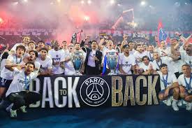 PSG team celebrating back-to-back European Championship victory